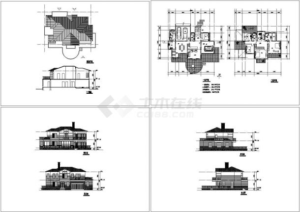 扬州橙色年代小区340平米2层高档别墅建筑设计CAD施工图-图一
