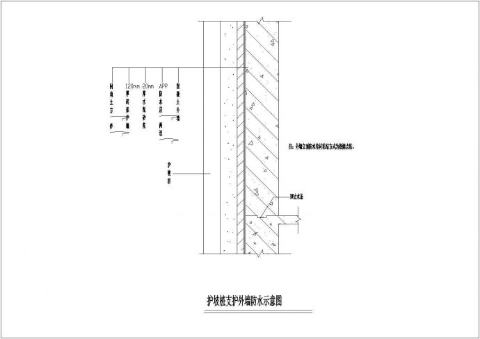 护坡桩支护外墙防水CAD设计示意图_图1
