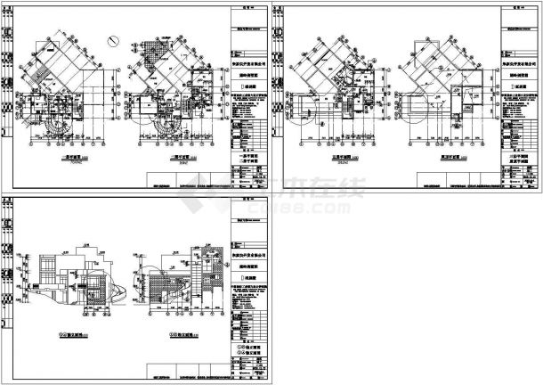 某三层剪力墙结构现代风格别墅建筑设计cad全套方案图（标注详细）-图一