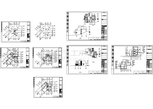 某三层框混结构现代风格别墅建筑设计cad全套施工图（标注详细）-图一