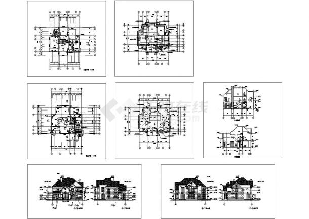 二层现代风格别墅建筑施工cad图，共七张-图一