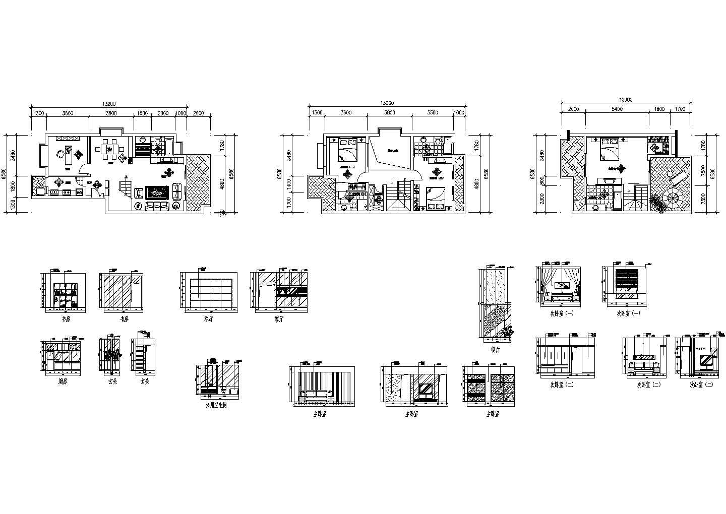 某地区商业用复式建筑内部户型设计施工CAD图纸