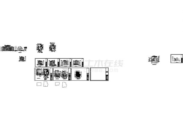 某三层带车库层框架结构花园别墅设计cad全套建筑施工图（标注详细）-图二