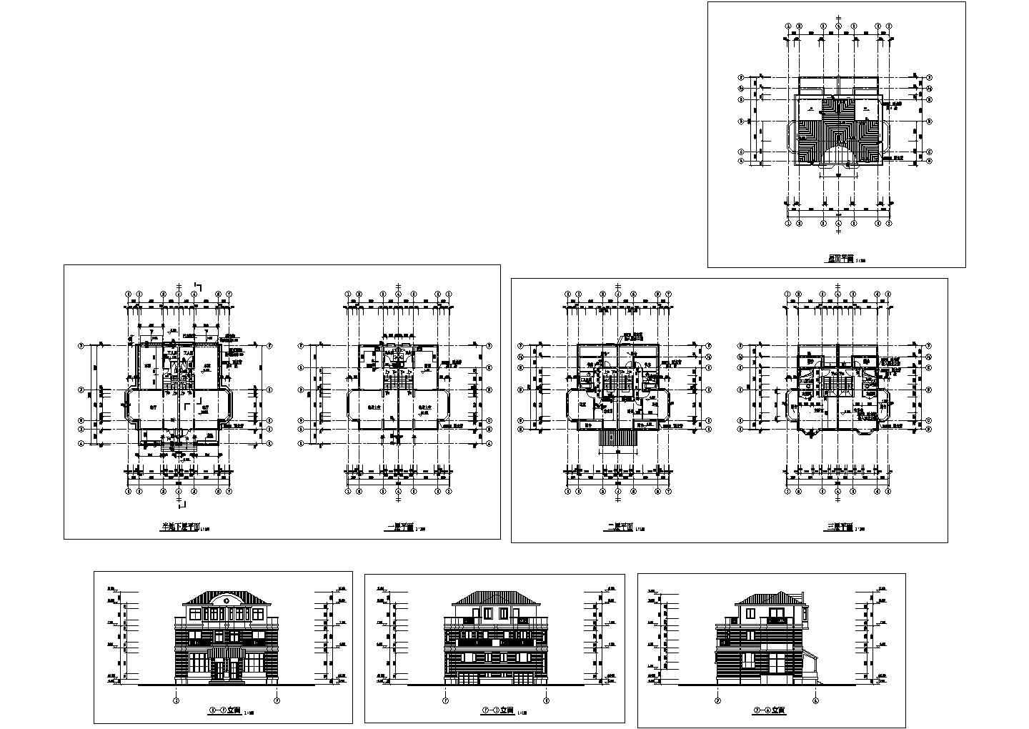 某三层半框架结构花园联体别墅设计cad建筑方案图（甲级院设计）