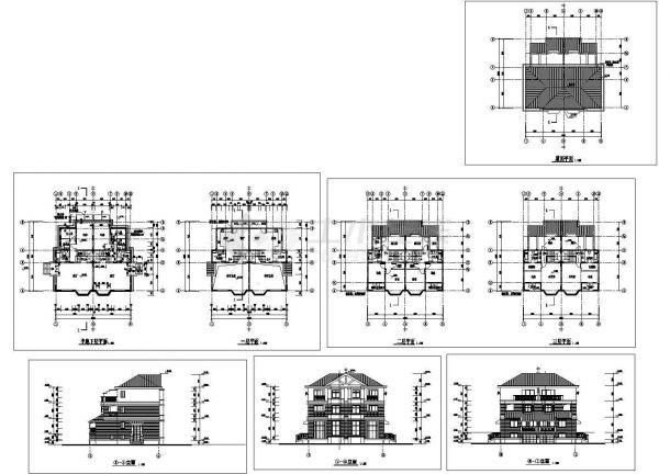 某三层带地下层框架结构花园联体别墅设计cad建筑方案图（甲级院设计）-图一
