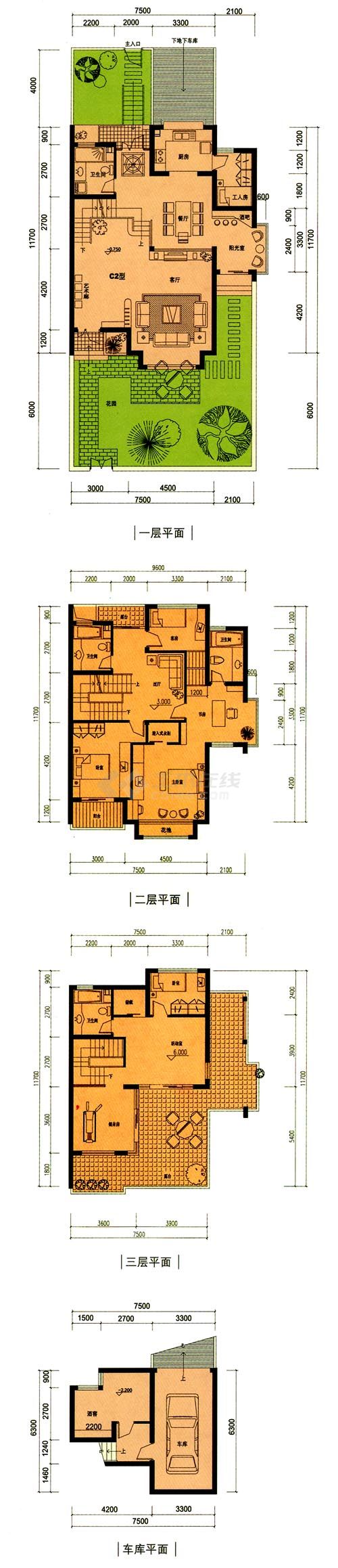 上海普陀区某居住区3层高档私人别墅平面设计CAD施工图-图二