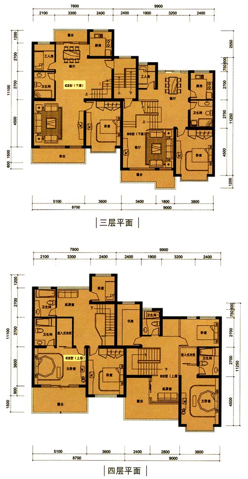 宜昌市某居住区4层高档别墅式住宅楼平面设计CAD施工图_图1