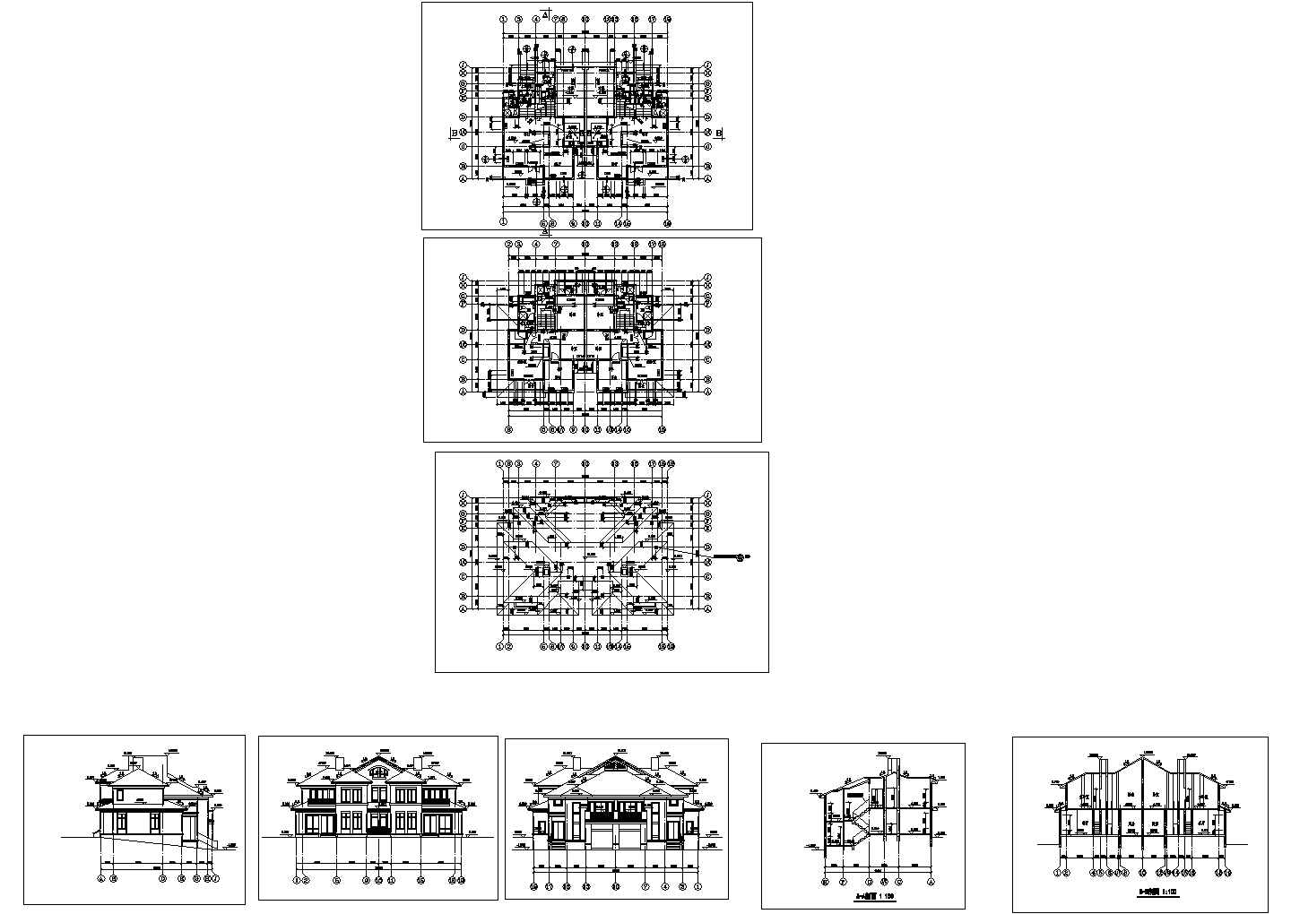 某二层砌体结构独立式山地别墅设计cad全套建筑施工图纸（标注详细）