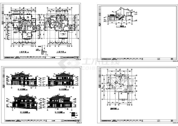 某二层框混结构独立式山地别墅设计cad全套建筑施工图（标注详细）-图一