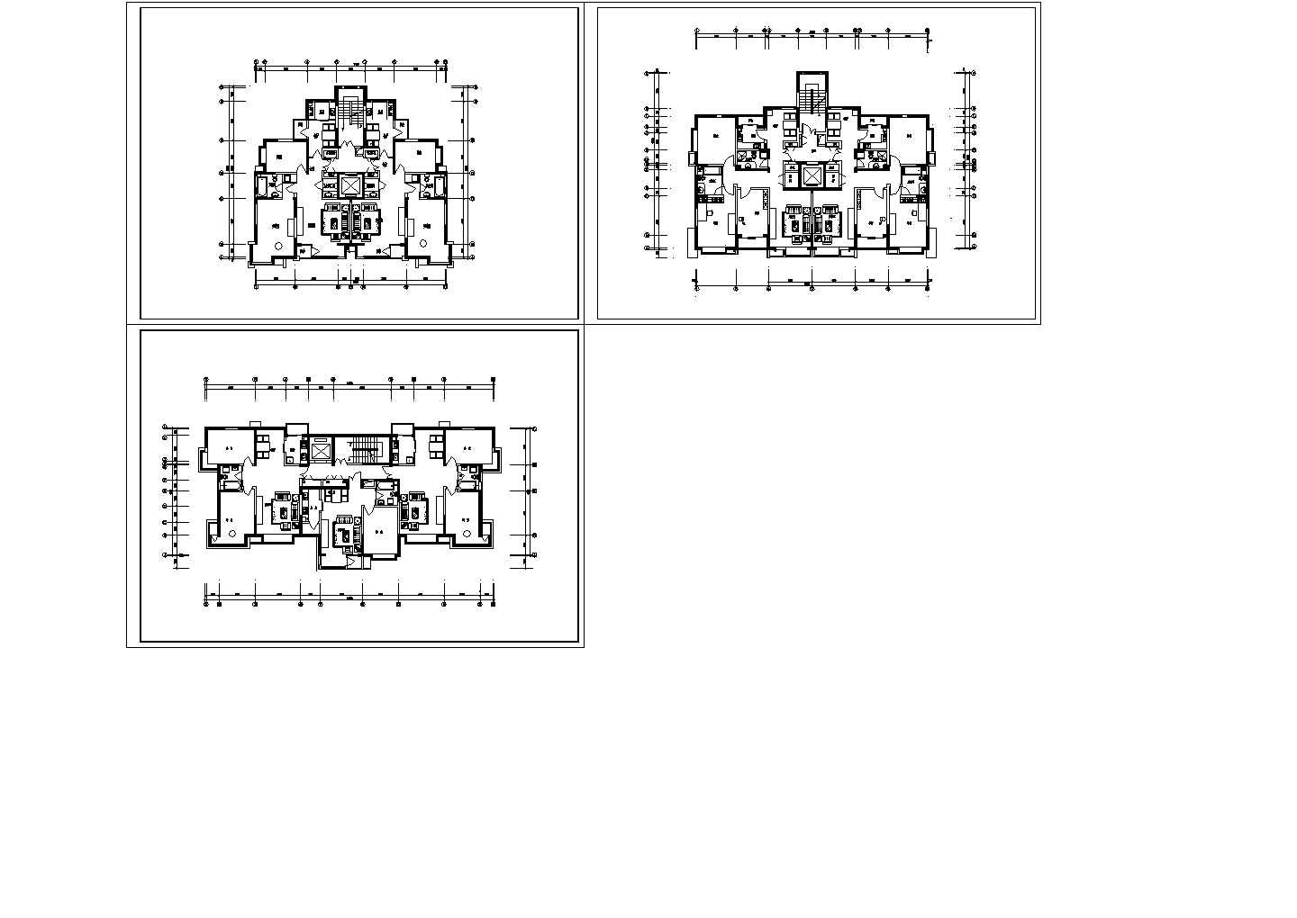 某地区小区小高层户型平面设计方案施工CAD图纸