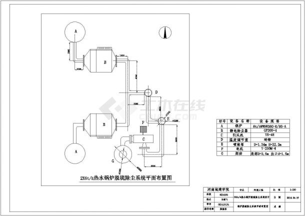2X6t/h热水锅炉脱硫除尘系统毕业设计CAD图纸-图一