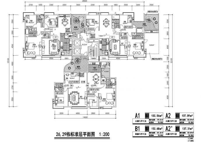 T型户型图纸_cad设计：长沙亚华花园26,29栋_图1