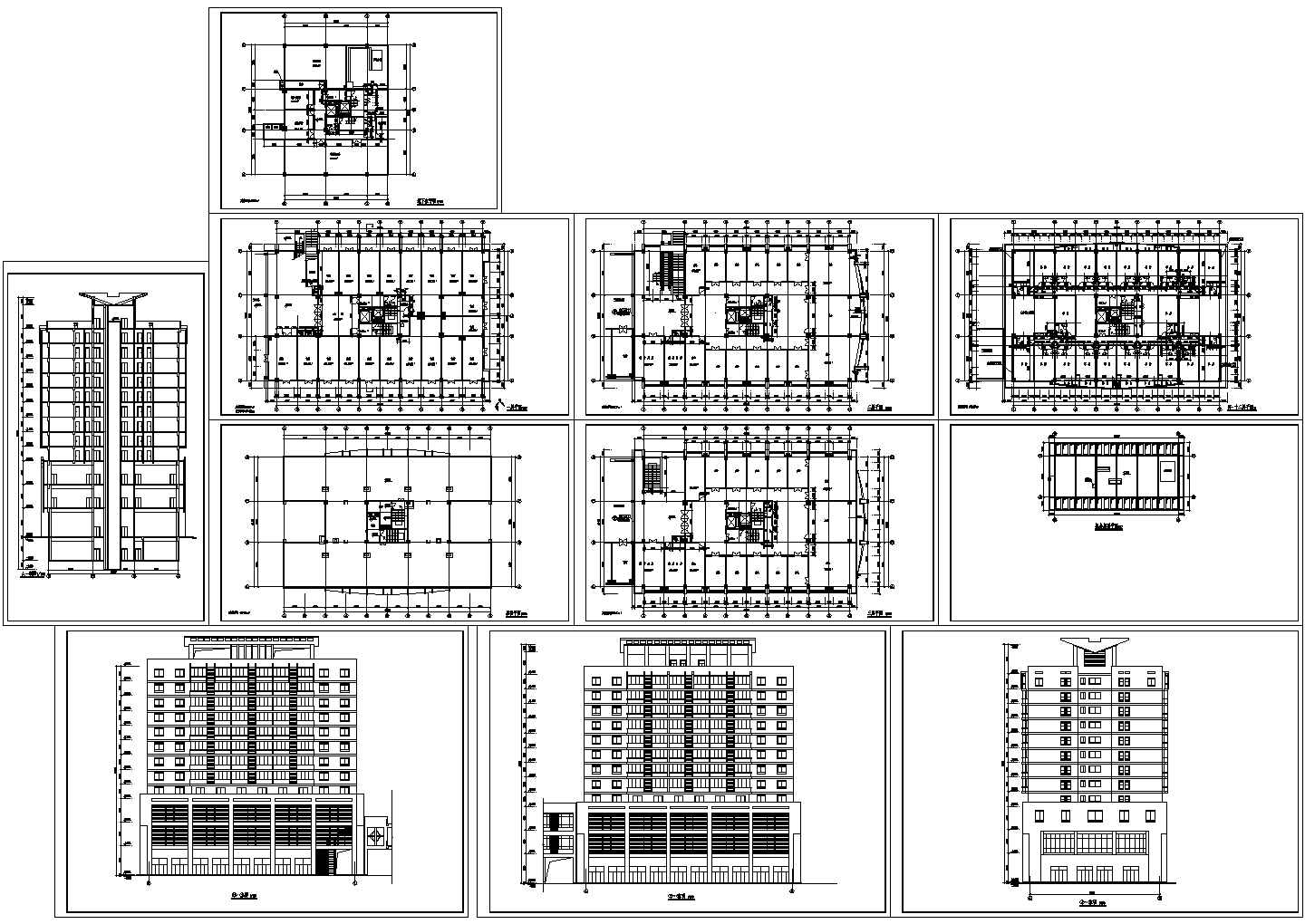 某地一套12层综合楼全套建筑施工cad设计图（含机房屋顶平面图）