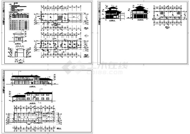 446平方米某二层商业街建筑施工cad图，共三张-图一