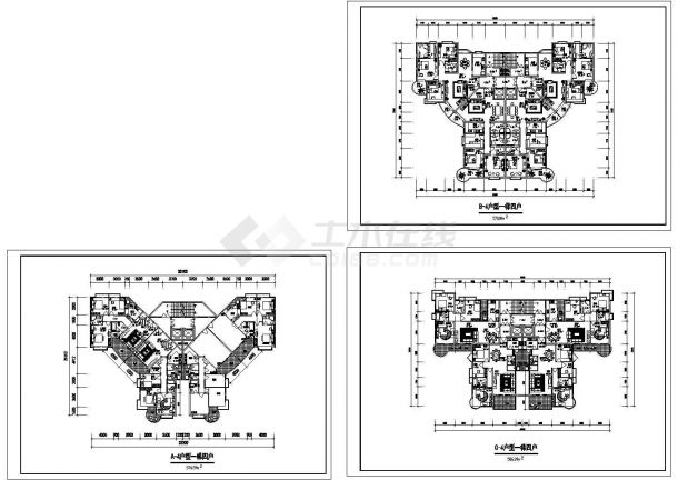 某地区一梯四户住宅楼建筑平面方案设计施工CAD图纸-图一