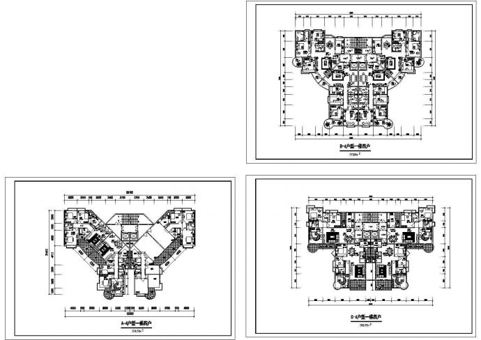 某地区一梯四户住宅楼建筑平面方案设计施工CAD图纸_图1