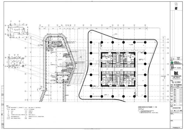 绿地·中央广场南地块地上部分-2号楼平面及防火分区平面CAD图-图一