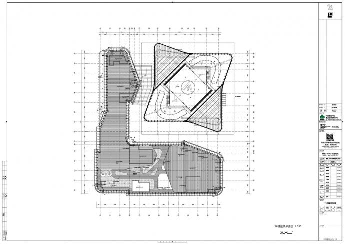 绿地·中央广场南地块地上部分-2号楼屋顶平面及防火分区平面CAD图_图1
