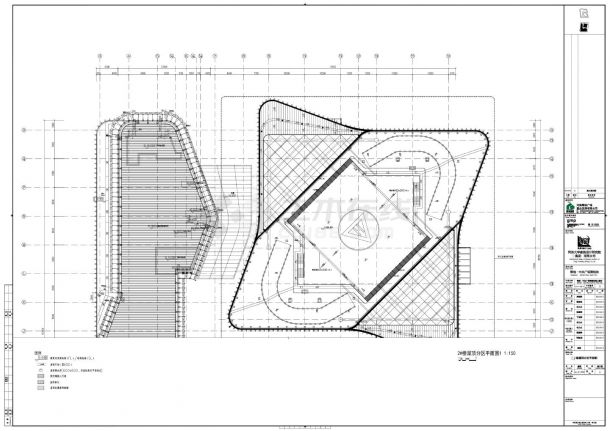 绿地·中央广场南地块地上部分-2号楼屋顶平面及防火分区平面CAD图-图二
