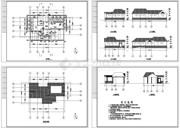 某地景区精致新型公厕全套建筑施工设计cad图（含屋顶示意图）-图一