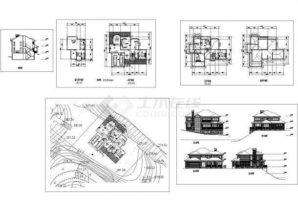 某二层带地下层坡地独栋别墅方案设计cad全套建筑图（含效果图）-图一