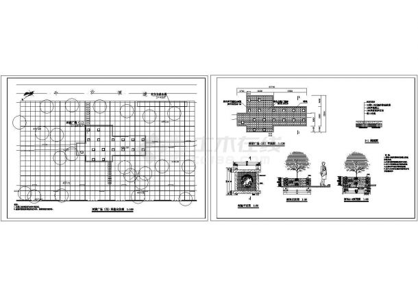 广场平面图、铺装、树池详图cad设计图-图二