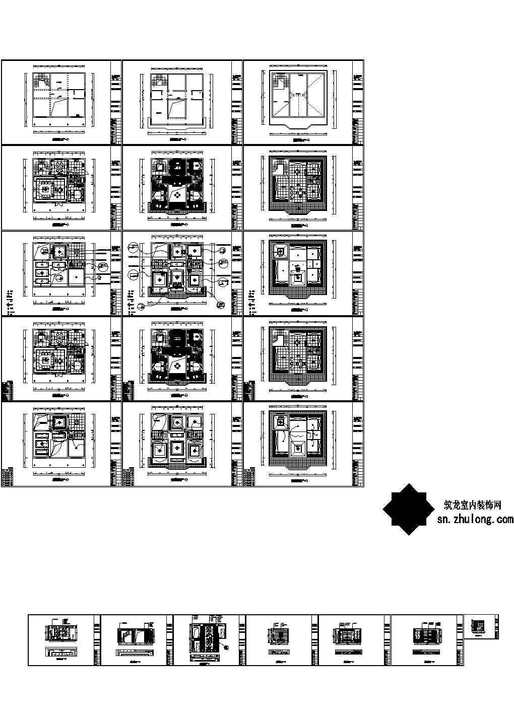 某自建牌楼别墅现代中式风格室内装修cad图（含效果）