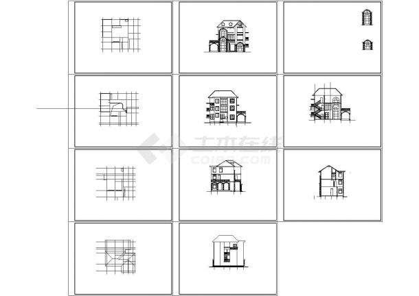 某三层砖混结构别墅设计cad全套建筑施工图纸(附效果图)-图一