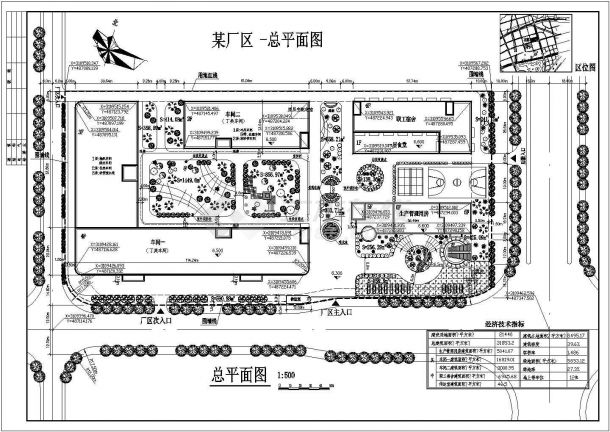 某工厂厂区（建设用地面积21440㎡）规划设计cad施工总平面图（含经济技术指标）-图一