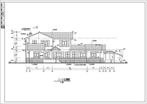 中国某市古典别墅施工图建设CAD图纸-图一