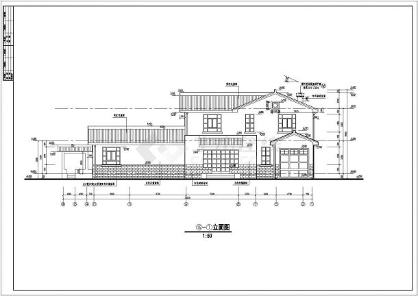 中国某市古典别墅施工图建设CAD图纸-图二