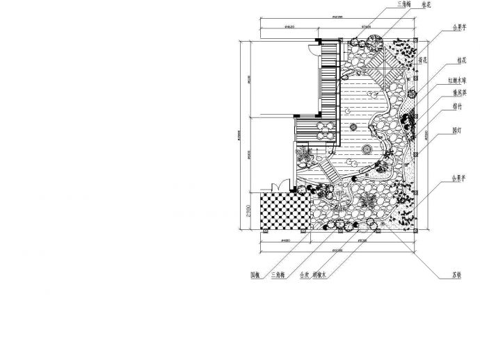 15.1x12.3m住宅庭院绿化设计cad图纸，共1张_图1