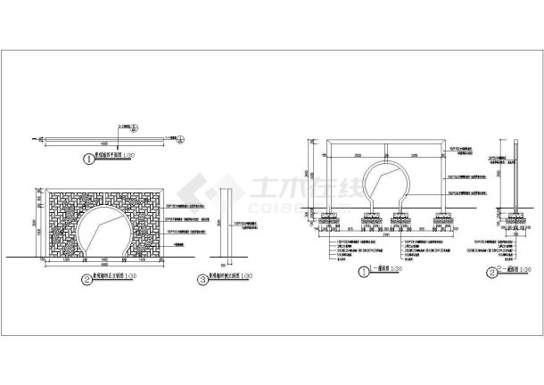 2020浙江园建施工图-CAD特色方钢月洞门景观墙-图一