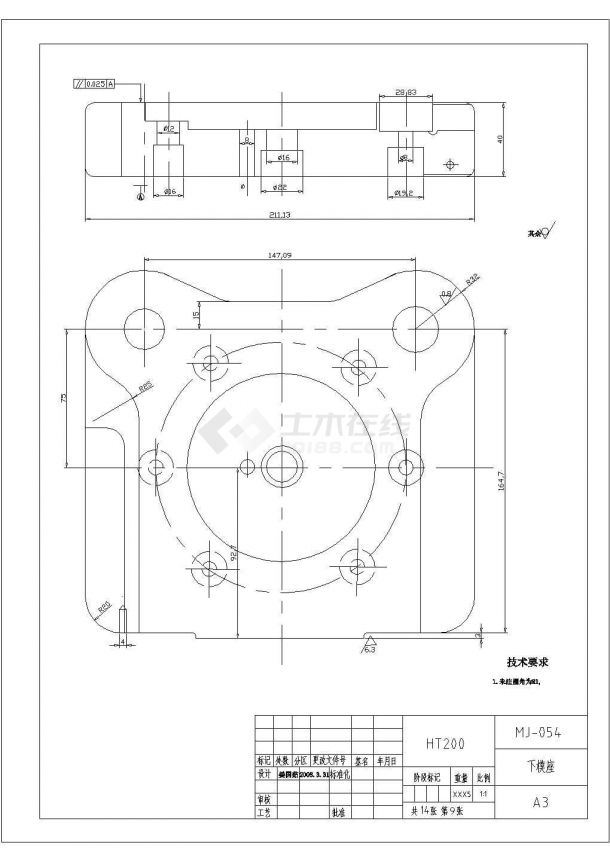 某三垫圈成型工艺及冲裁复合模具设计下模座CAD完整节点图纸-图一