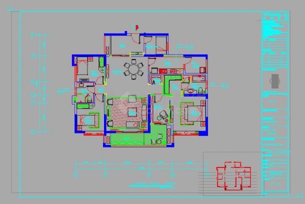 某三室一厅一卫户型样板房现代欧式风格室内装修设计cad全套施工图【含JPG效果图】-图一