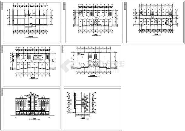 办公楼设计_5层简单型办公楼建筑设计图【各层平面 1立1剖（无屋顶平面）】7张cad-图一