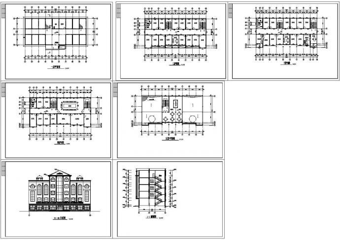 办公楼设计_5层简单型办公楼建筑设计图【各层平面 1立1剖（无屋顶平面）】7张cad_图1