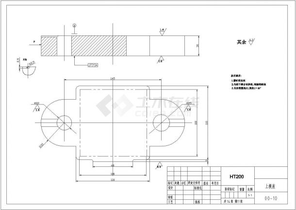 某垫片冲压工艺及级进模具设计上模座CAD详细平立面图纸-图一