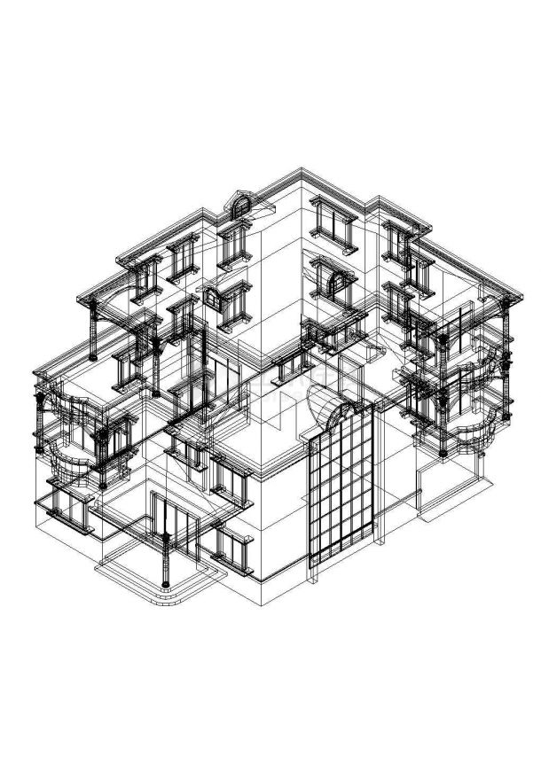 三层别墅扩出图带结构模型cad-图一