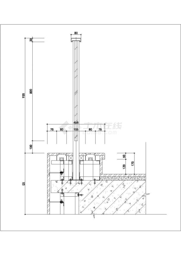某金属扶手栏杆安装节点CAD构造设计图-图一