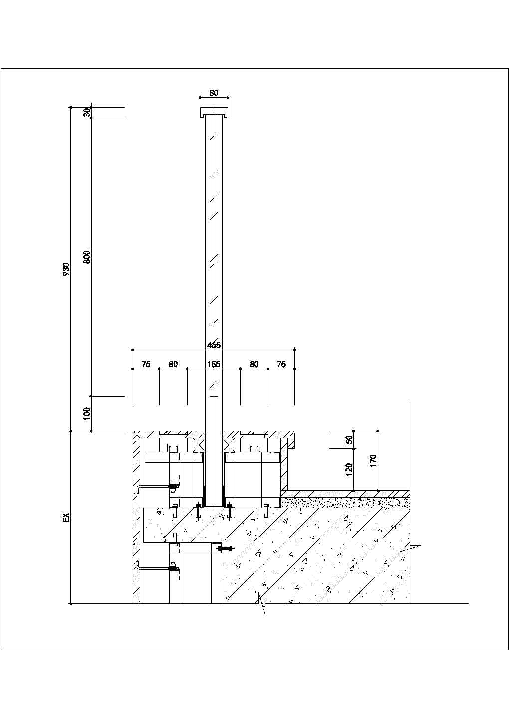某金属扶手栏杆安装节点CAD构造设计图