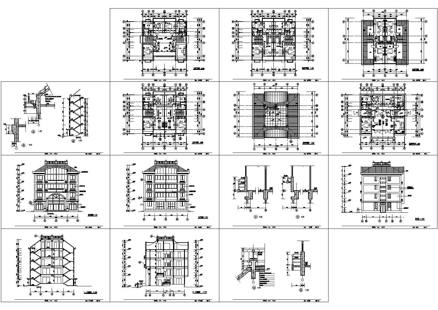 某地区大型小区五层独立住宅建筑设计施工CAD图纸
