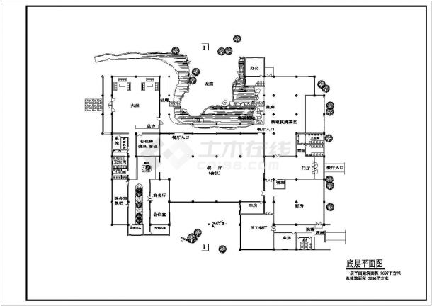 某新徽派园林酒店会所CAD剖面设计施工图纸-图一