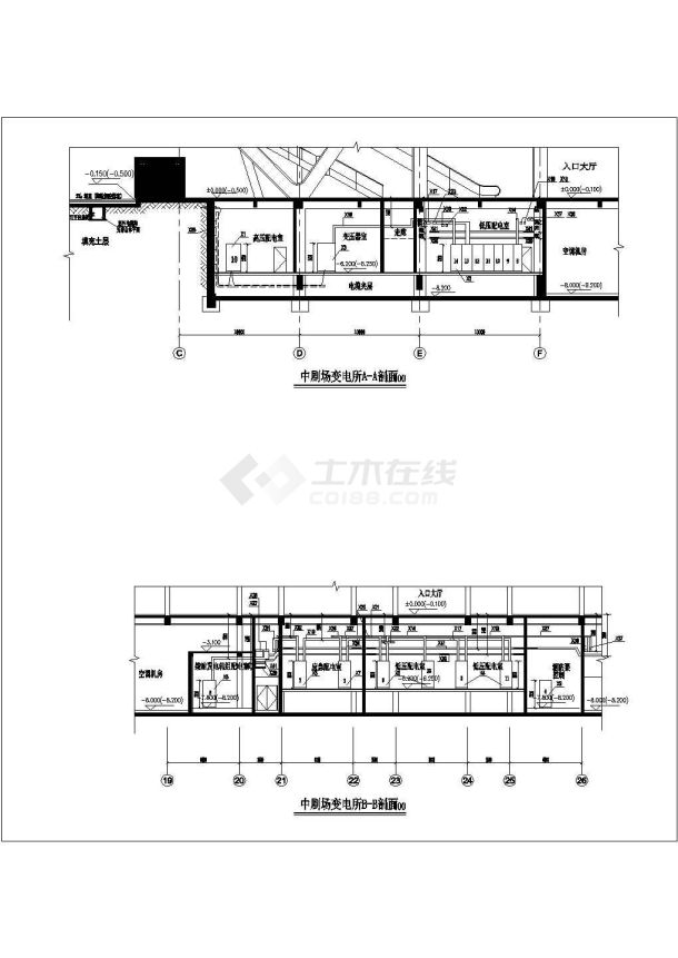 某大中剧场变配电所CAD构造全套施工剖面图-图一