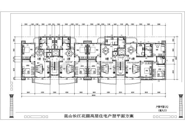 某CAD详细构造方案高层住宅户型平面方案图【1楼梯1电梯2户[3户] 1楼梯2电梯3户[4户] 户型面积90至138平米之间】-图二