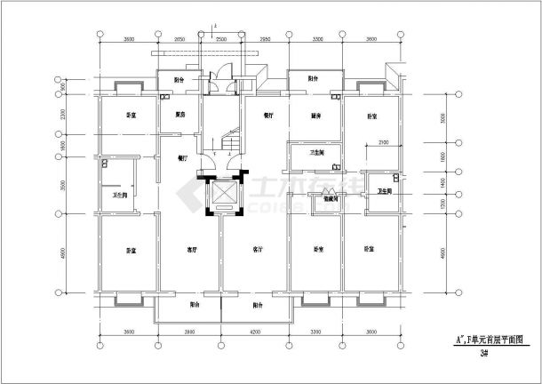 某CAD完整构造方案带电梯小高层户型集【1楼梯1电梯1户[2户] 2室2厅】-图一