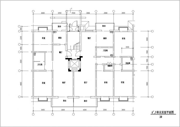 某CAD完整构造方案带电梯小高层户型集【1楼梯1电梯1户[2户] 2室2厅】_图1