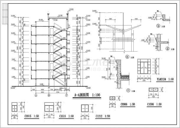 某长37.1米 宽9.3米 6层2单元每单元2户住宅楼CAD设计图 含详图-图一