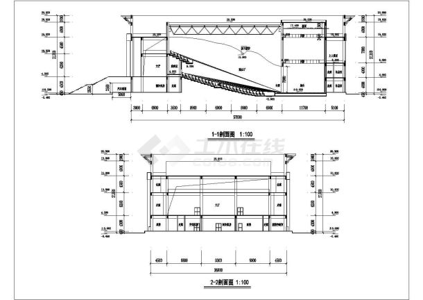 某三层小型现代影剧院建筑CAD全套构造设计方案图-图一