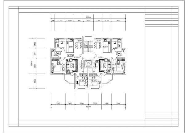 某CAD全套平面方案90至100平米的户型【1梯2户共5种设计 每户90至100平米之间】-图二